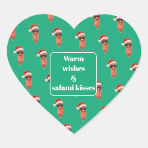 Funny salami kisses apero Christmas Heart Sticker