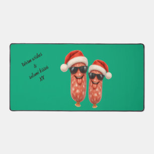 Funny salami kisses christmas desk mat