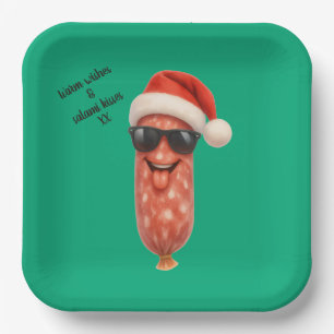 Funny salami kisses christmas paper plate