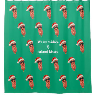 Funny salami kisses family christmas shower curtain