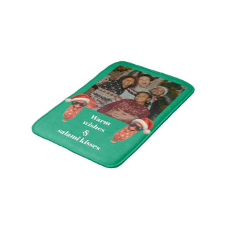Funny salami kisses family photo christmas bath mat