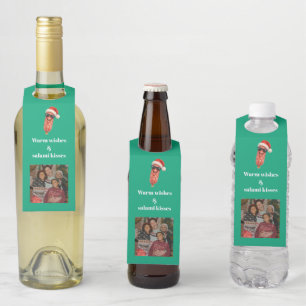 Funny salami kisses family photo christmas bottle tag