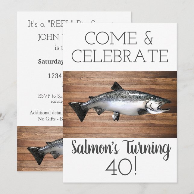 Funny Salmon Fishing Adult Men's Birthday Sports Invitation (Front/Back)