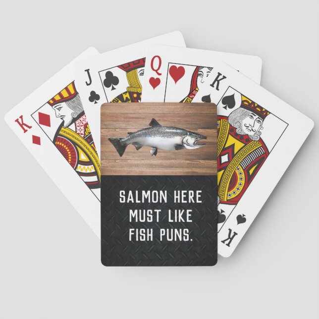 Funny Salmon Fishing Pun Joke Men Playing Cards (Back)