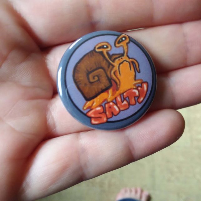 Funny "Salty" Snail Emote  3 Cm Round Badge (Salty-Funny Snail emote button!)