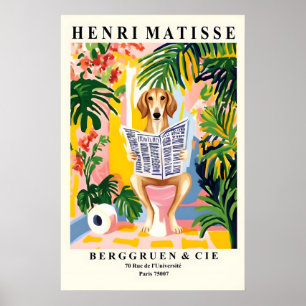 Funny Saluki On a Toilet Art Print - Matisse Style