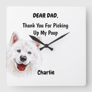 Funny Samoyed Dog Dad Watercolor Canine Art Square Wall Clock