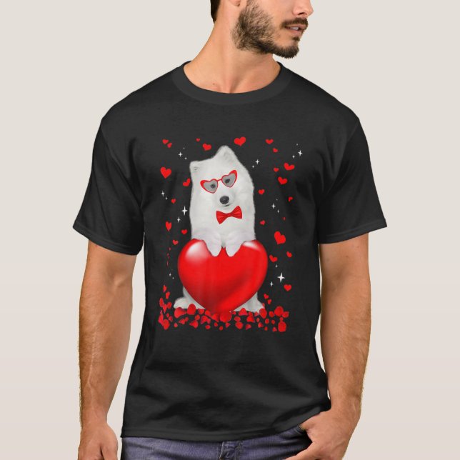 Funny Samoyed Dog Heart Valentine Dog Lover T-Shirt (Front)