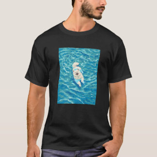 Funny Samoyed In Pool Water Swim Cute Dog Mom Dad  T-Shirt
