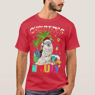 Funny Samoyed in Santa Hat Sunglasses Christmas In T-Shirt