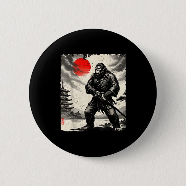 Funny Samurai Bigfoot Japanese Art Graphic Tee Ani 6 Cm Round Badge (Front)