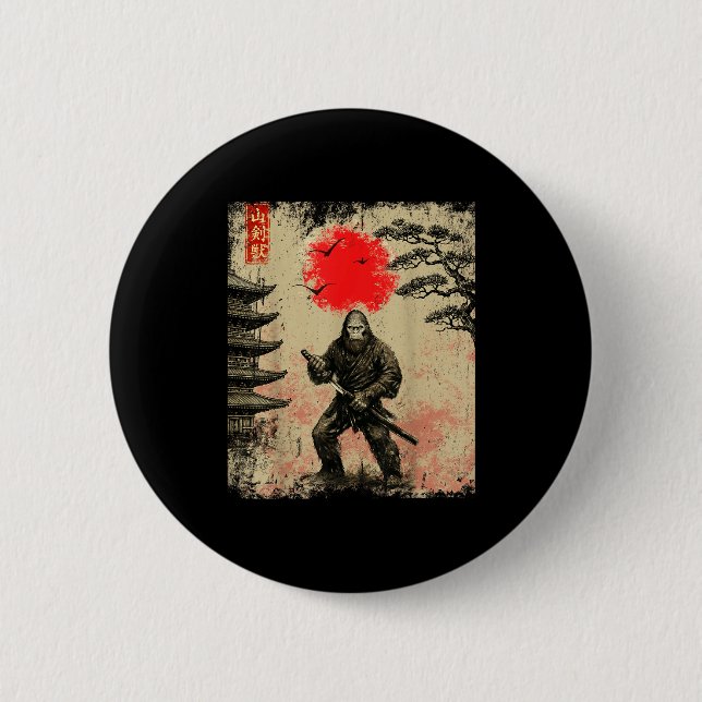 Funny Samurai Bigfoot Japanese Art Graphic Tee Ani 6 Cm Round Badge (Front)