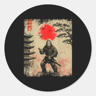 Funny Samurai Bigfoot Japanese Art Graphic Tee Ani Classic Round Sticker
