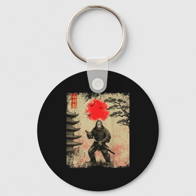 Funny Samurai Bigfoot Japanese Art Graphic Tee Ani Key Ring (Front)