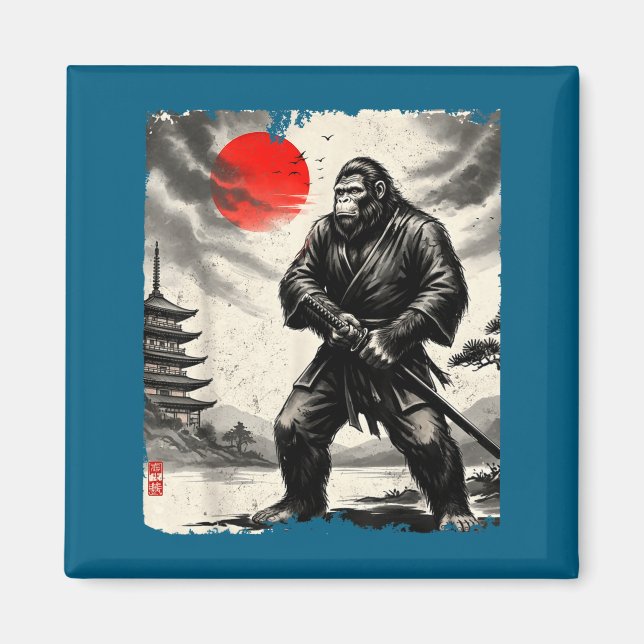 Funny Samurai Bigfoot Japanese Art Graphic Tee Ani Magnet (Front)