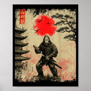 Funny Samurai Bigfoot Japanese Art Graphic Tee Ani Poster