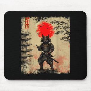 Funny Samurai Cat Japanese Art Graphic Tee Anime G Mouse Mat
