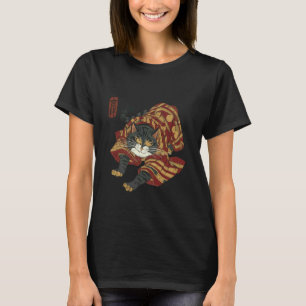 Funny Samurai Cat Japanese Art Ukiyo-e Warrior Har T-Shirt