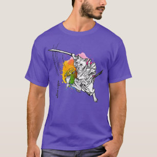 Funny Samurai Cat Making Sushi (Japanese Signs)  T-Shirt