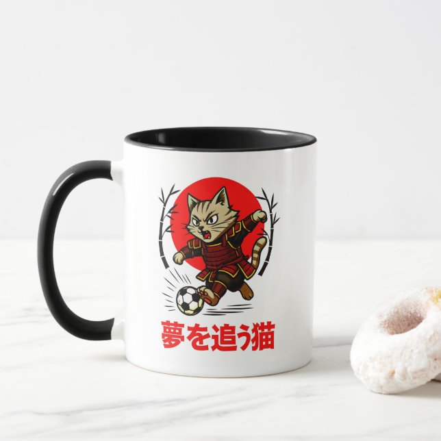 Funny Samurai Cat Soccer - Gift for Coffee & Cat  Mug (With Donut)