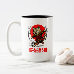 Funny Samurai Cat Soccer - Gift for Coffee & Cat  Two-Tone Coffee Mug
