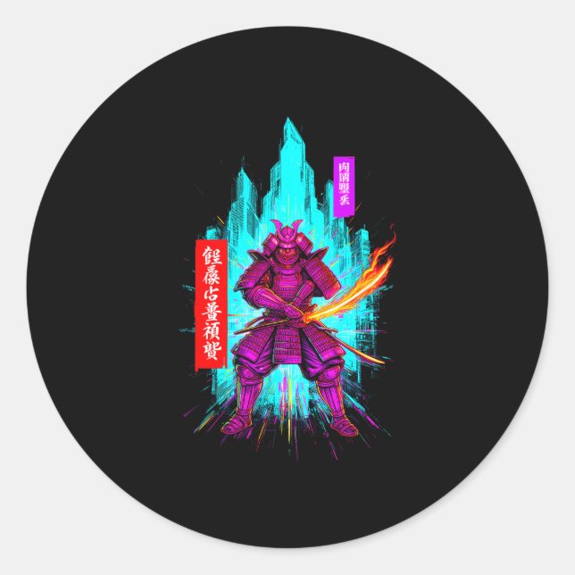 Funny samurai cyberpunk warrior saying sarcastic  classic round sticker (Front)
