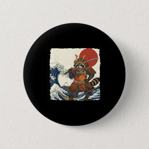 Funny samurai racoon japanese warrior & art 6 cm round badge