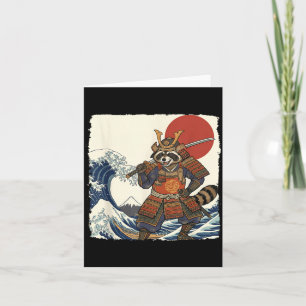 Funny samurai racoon japanese warrior & art card