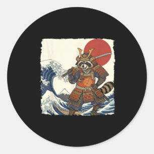 Funny samurai racoon japanese warrior & art classic round sticker