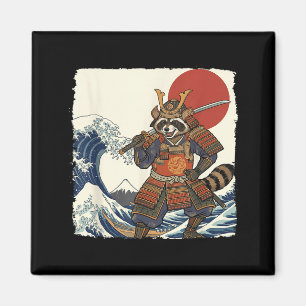 Funny samurai racoon japanese warrior & art magnet