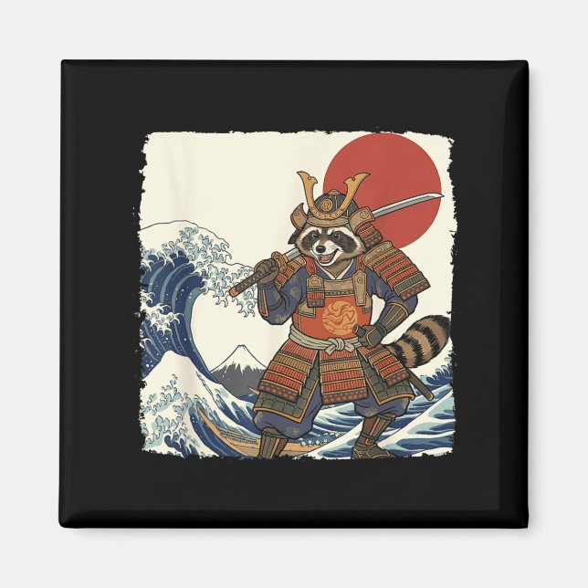 Funny samurai racoon japanese warrior &amp; art magnet (Front)
