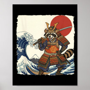 Funny samurai racoon japanese warrior & art poster