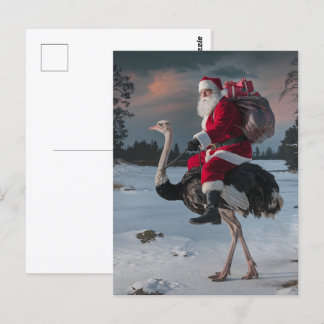 Funny Santa and Ostrich Postcard