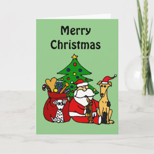 Funny Santa and Puppy Dogs Christmas Art Holiday Card