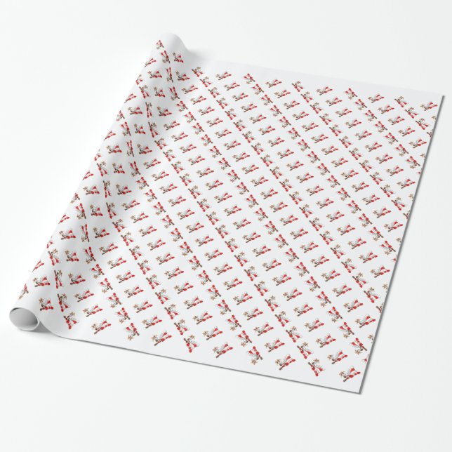 Funny Santa and Reindeer Cartoon Baby  Wrapping Paper (Unrolled)