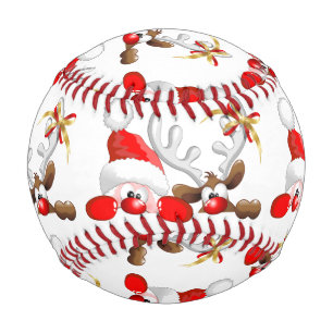 Funny Santa and Reindeer Cartoon Baseball