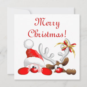 Funny Santa and Reindeer Cartoon        Card