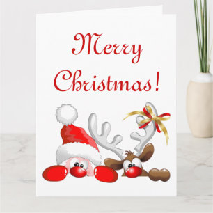 Funny Santa and Reindeer Cartoon        Card