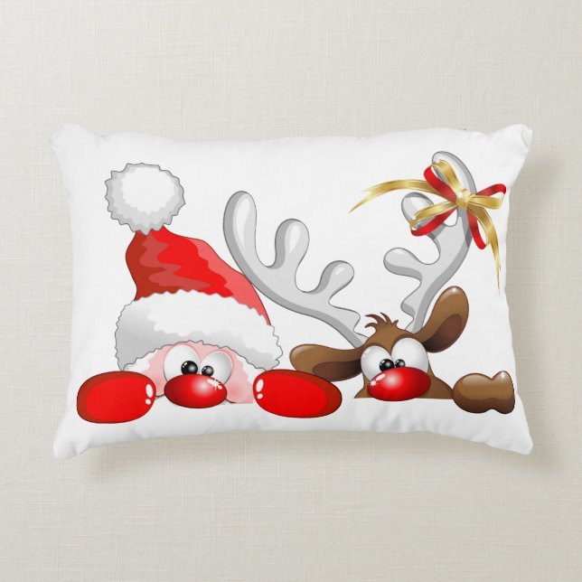Funny Santa and Reindeer Cartoon        Decorative Cushion (Front)