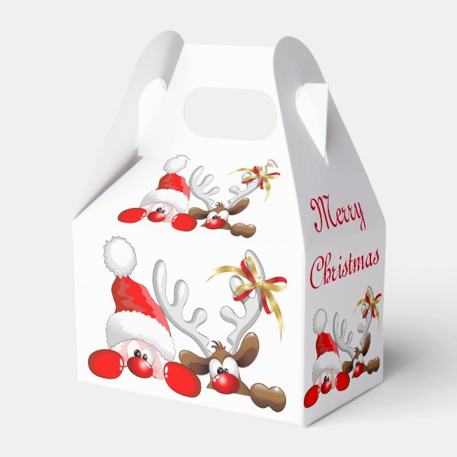 Funny Santa and Reindeer Cartoon         Favour Box (Front Side)