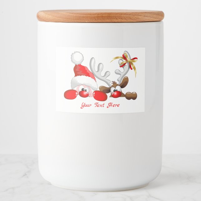 Funny Santa and Reindeer Cartoon Food Label (Front)