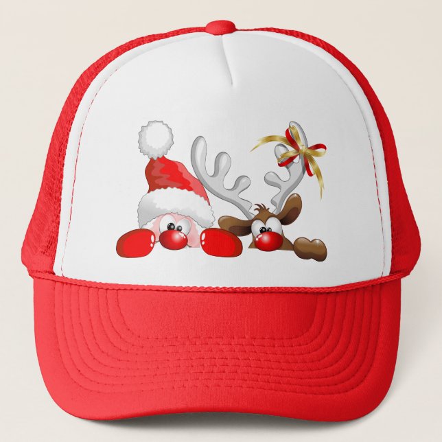Funny Santa and Reindeer Cartoon Hat (Front)