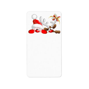 Funny Santa and Reindeer Cartoon Label