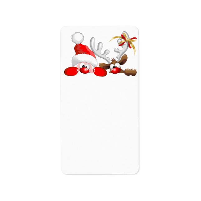Funny Santa and Reindeer Cartoon Label (Front)