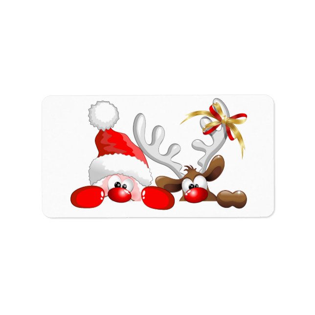 Funny Santa and Reindeer Cartoon Label (Front)