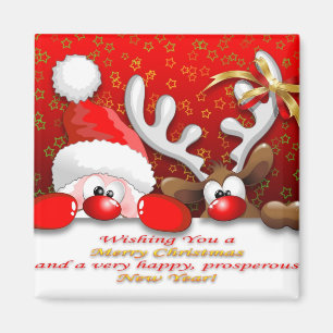 Funny Santa and Reindeer Cartoon Magnet
