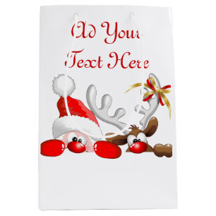Funny Santa and Reindeer Cartoon        Medium Gift Bag
