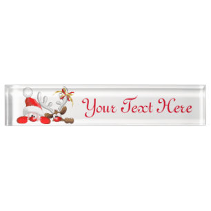 Funny Santa and Reindeer Cartoon    Nameplate