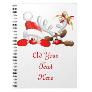 Funny Santa and Reindeer Cartoon  Notebook