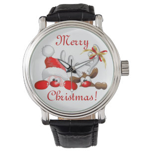 Funny Santa and Reindeer Cartoon Ornament Magnet B Watch
